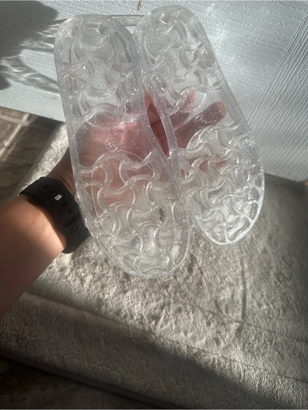 Clear Glitter Jelly Sandals with Heart Confetti - Kids